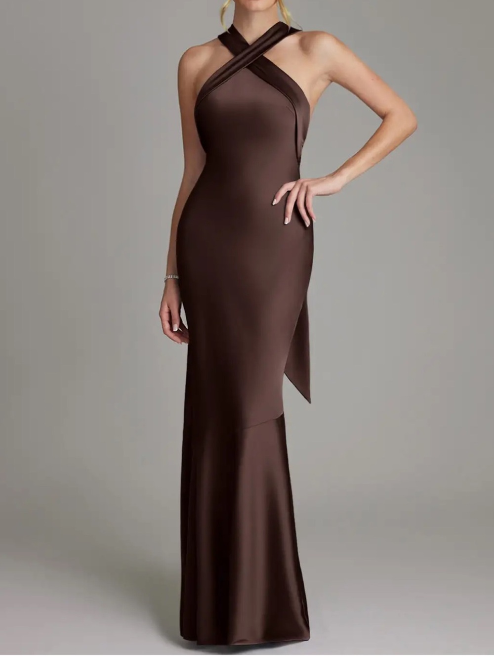 Azazie Reign Stretch Ganache Mermaid Pleated Stretch Satin Dress